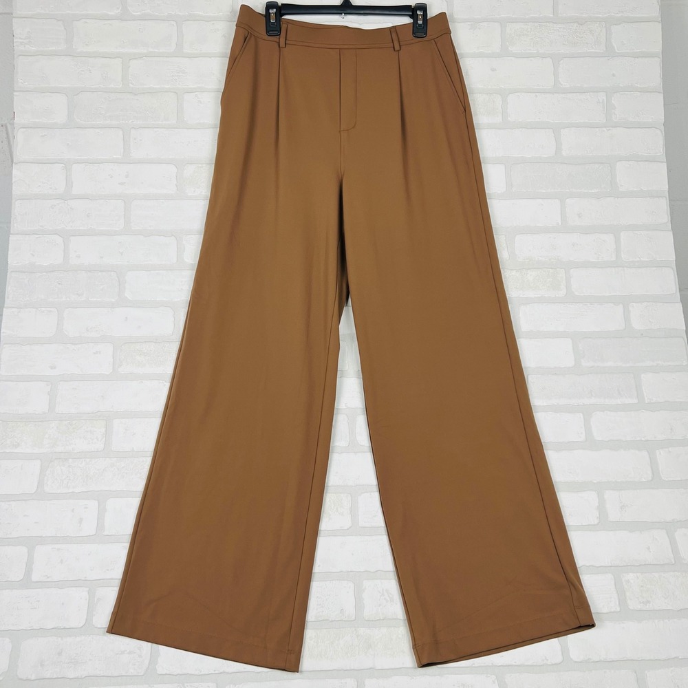 Halara High Waisted Wide Leg Pleated Trousers Caramel Brown Size L Tall NWT